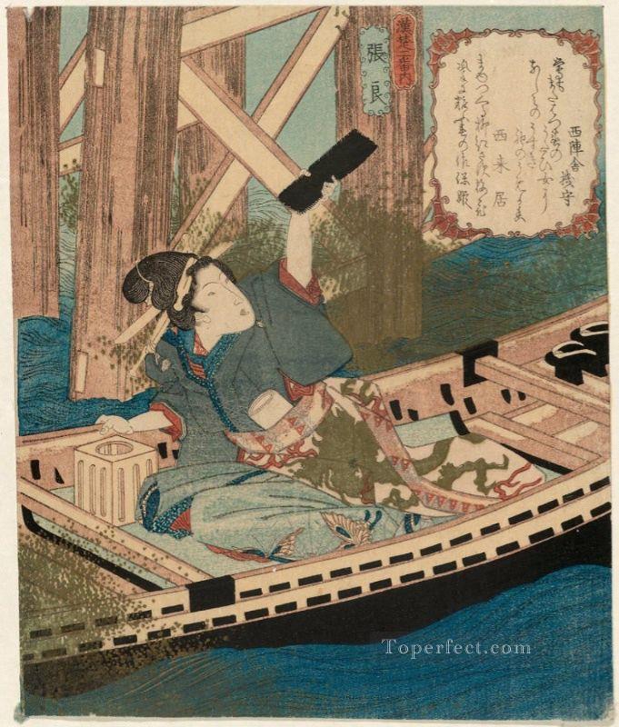 Woman Catching a Packet from the series Stories from the Han and Chu Utagawa Kunisada Japanese Oil Paintings